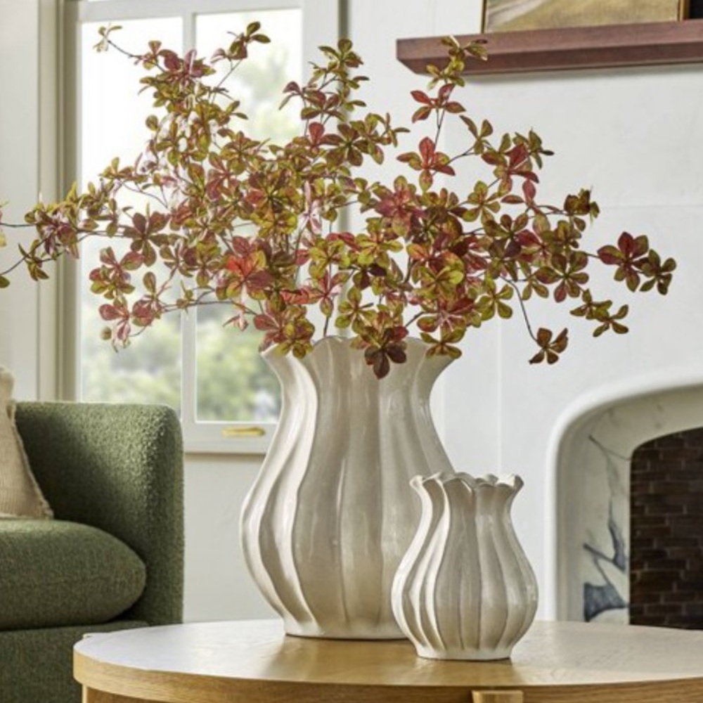 16” Pleated Ceramic Rustic Vase Sour Cream - Hearth & Hand™ with Magnolia